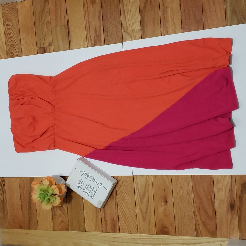 American Rag strapless orange and pink midi dress